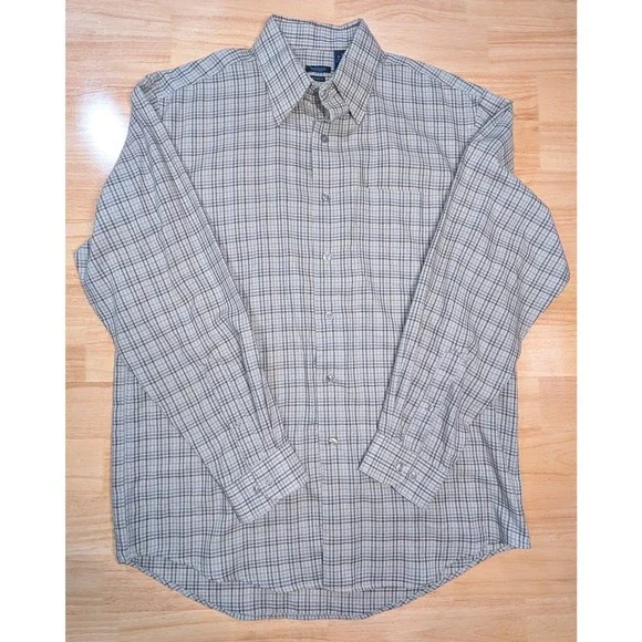 Van Heusen Studio Men's Shirt Medium Plaid Button Front Modal Blend 15-15.5