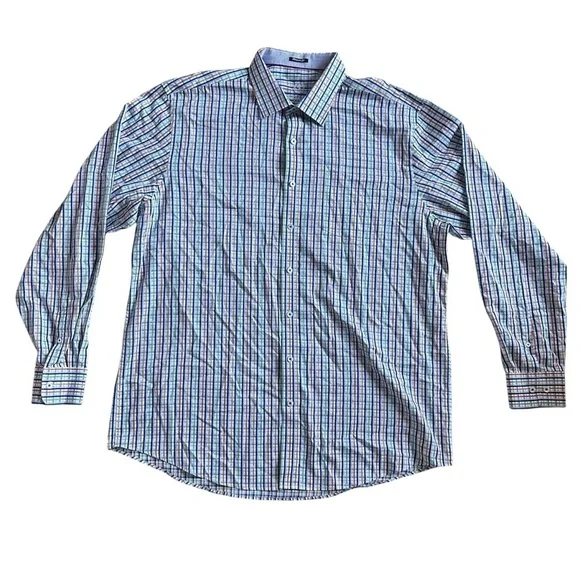 Bugatchi Uomo XXL Classic Fit Plaid Button Up Dress Shirt Multicolor