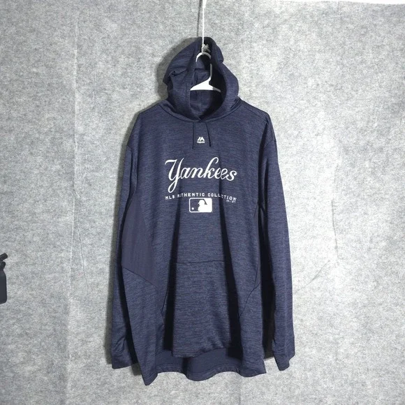 New York Yankees Mens 2XL Navy Blue MLB Authentic Hoodie Space Dye 2390 Majestic
