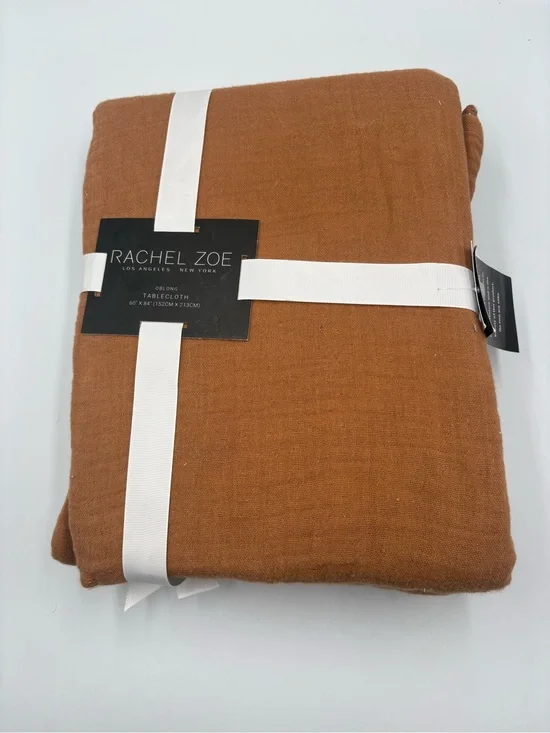 Rachel Zoe 100% Cotton Oblong Tablecloth 60x84 Camel Brown Textured New