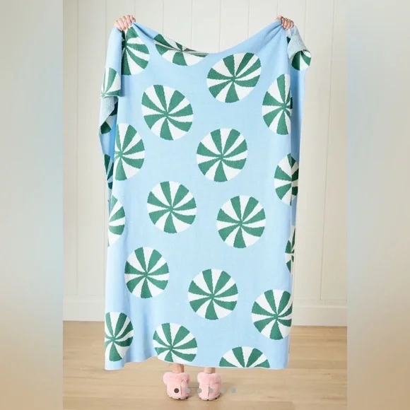 Anthropologie Blue and Green Knit Throw