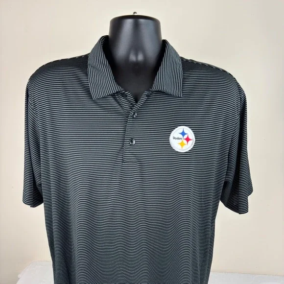 Antigua Pittsburgh Steelers Mens XL Polo Shirt Black White Striped Golf NFL