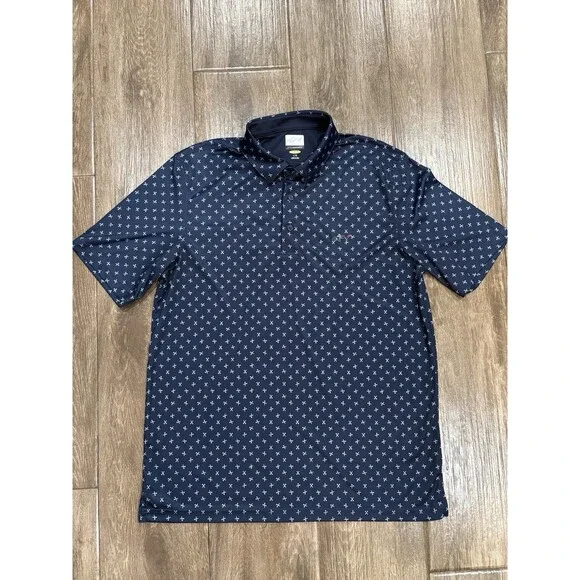 Greg‎ Norman Mens Size L Play Dry Golf Polo With Golf Tee Motif Navy Blue EUC