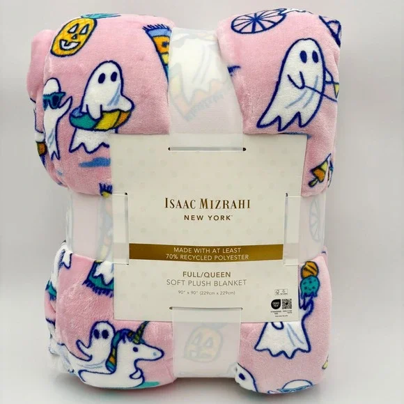 Isaac‎ Mizrahi Halloween SUMMERWEEN Blanket Ghosts Pink Plush Soft Full/Queen