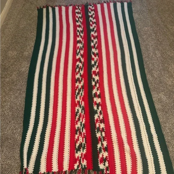 Christmas Striped Crochet Throw Blanket