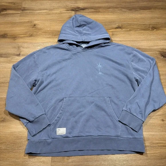 Marine Layer Cloud 9 Fleece Hoodie Men's MEDIUM Vintage Indigo Blue Palm Tree