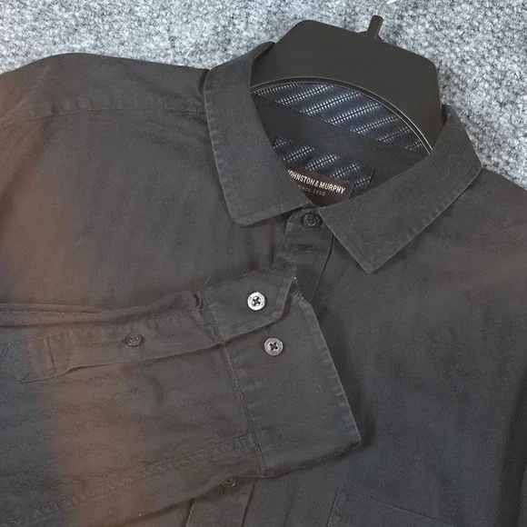 JOHNSTON‎ & MURPHY Mens Black Textured Stripe Long Sleeve Button Up Shirt XXL