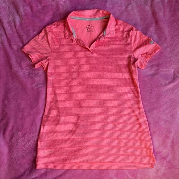 Nike Pink Striped Golf Short Sleeve Collared Top
