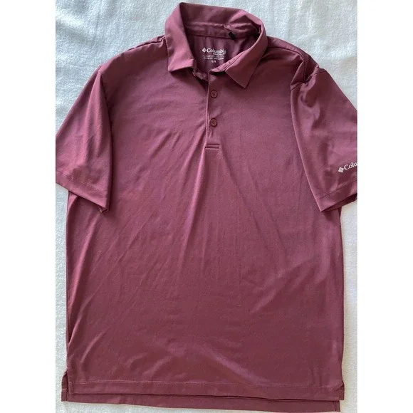 Columbia Golf Polo Shirt Mens Large Maroon Omni Short‎ Sleeve Moisture Wicking