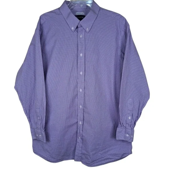 Jos. A. Bank Men's 18 34/35 Shirt Purple‎ Micro Check Plaid Long Sleeve Stretch