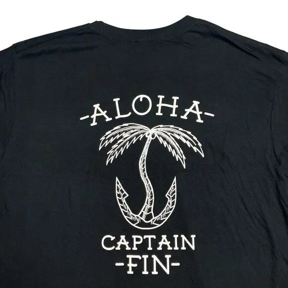 Captain Fin T Shirt Mens L Black Cotton Aloha Palm Tree Anchor Nautical Surf