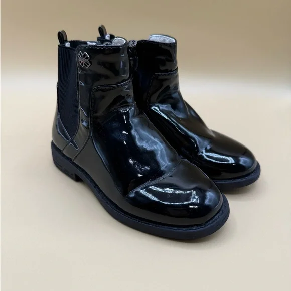 Mayoral Girls Black Patent Chelsea Boots Size 26 Zipper Dress Ankle Boot‎
