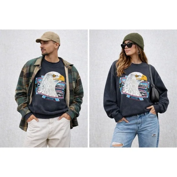 Vtg‎ Sturdy Sweats Lee Sweatshirt American Bald Eagle Southwestern Retro L/XL