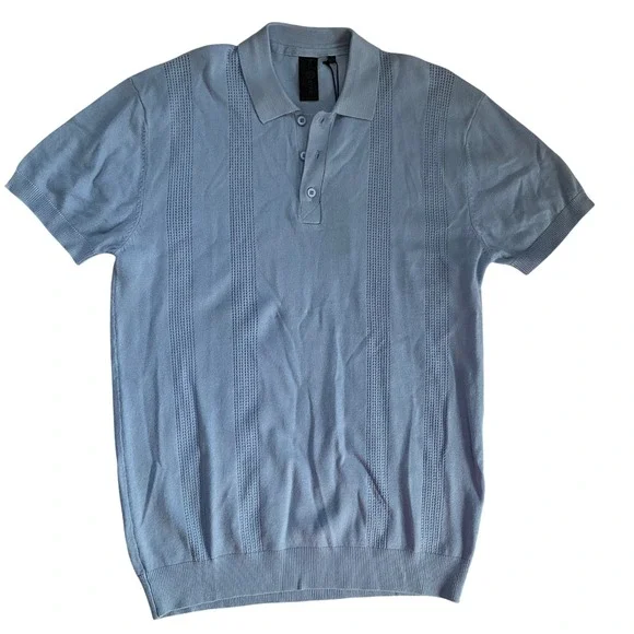 Soul Star England MK Nikko Knit Polo Shirt Mens Medium Blue Textured NWT Preppy‎
