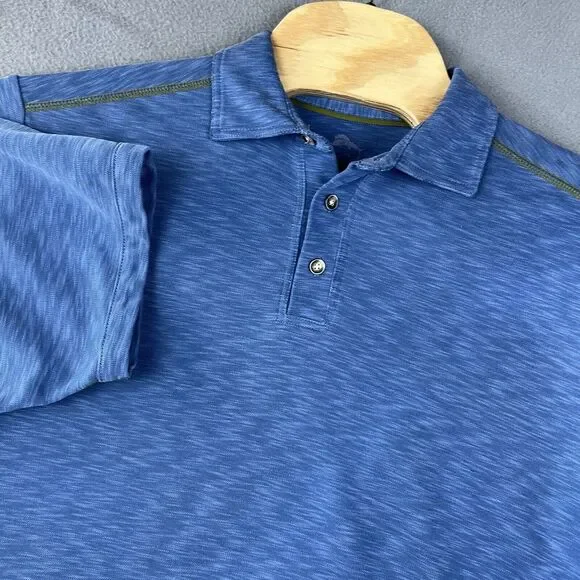 Tommy Bahama Polo Shirt Mens L Blue Heather Tencel‎ Blend Golf Beach Stretch