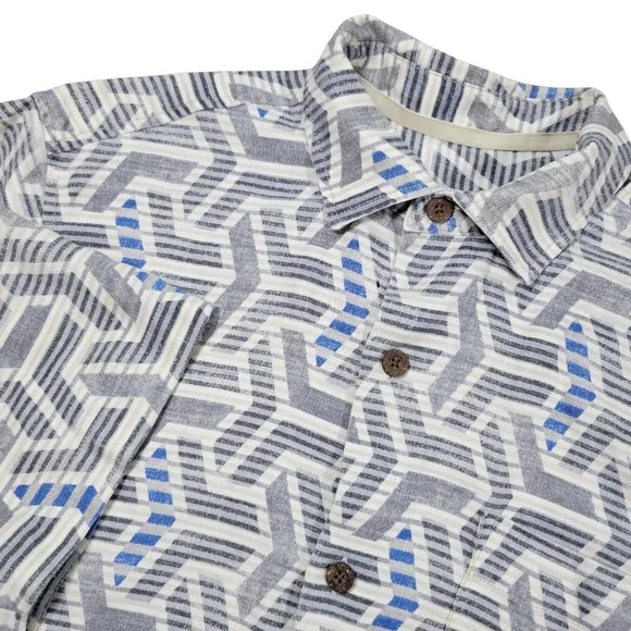 Tommy Bahama Camp Shirt Mens S Gray Geometric Silk Blend Island Zone Button Up