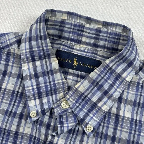 Ralph Lauren Men's Blue Plaid Button Down Shirt Size‎ Medium