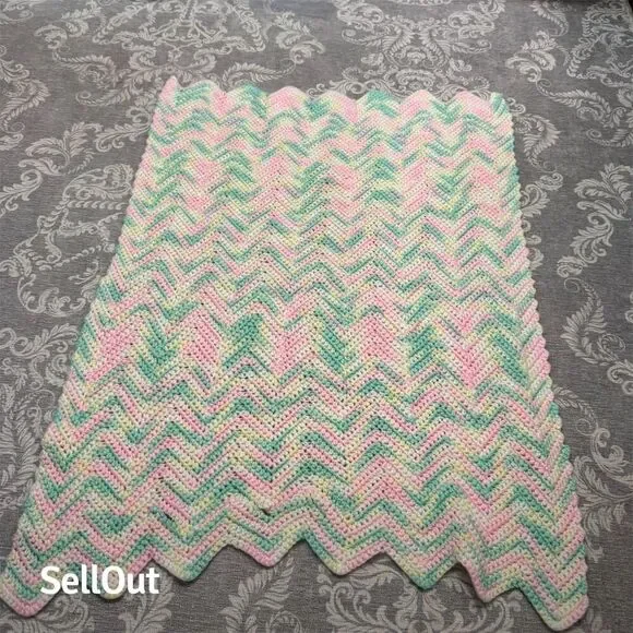 Handmade Crochet Chevron Baby Blanket Multicolor