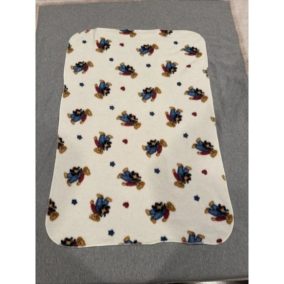BJT Blue Jean Teddy Bear Fleece Baby‎ Blanket Hearts Stars 32 x 42 Welcome World