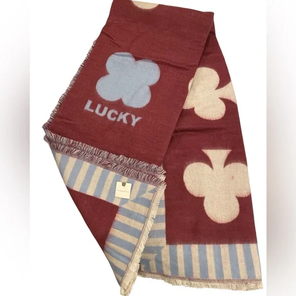 Anthropologie Lucky Throw Blanket Red, Blue and White 50” x 70”. NWT.