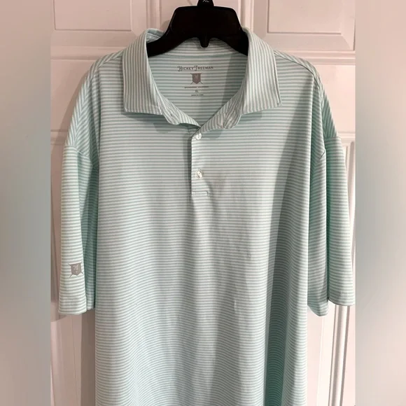 Hickey Freeman Golf Polo Shirt Mens XL Stripe Print Nature Short‎ Sleeve Relaxed