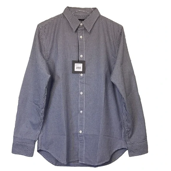 DSTRCT&Row ButtonUp Navy White Gingham‎ Check Long Sleeve Cotton Shirt Small New