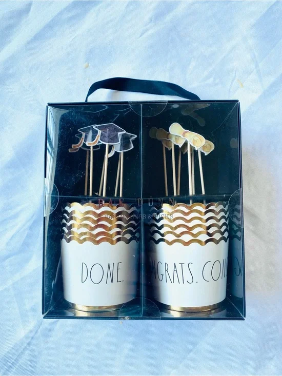 Rae Dunn Gold & White Graduation Cupcake Toppers and Wrappers