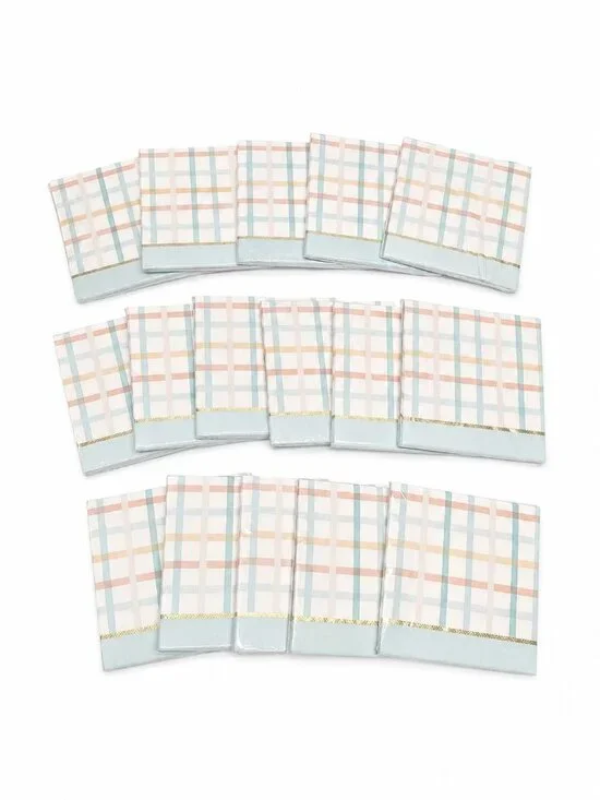 16 Packs Pastel Plaid Paper Napkins 3-Ply 6.5