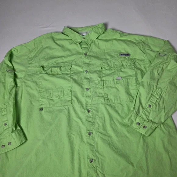 Columbia PFG Fishing Shirt Mens 2XL Lime Green Long Sleeve Button Up FS7120