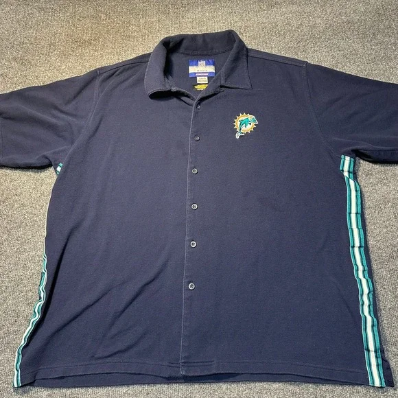 Reebok NFL Miami Dolphins Navy Blue Button Up Shirt Mens XL PlayDry On Field