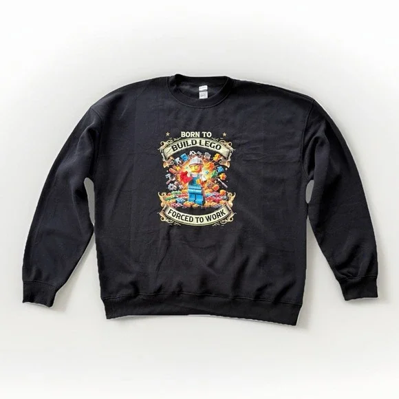NWOT Born to Build Lego Gift Unisex Crewneck Black Sweatshirt Men's XL‎ New