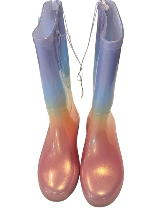 Cat & Jack Rainbow Rain Boots Girls Size 4 Waterproof NWT Ombre