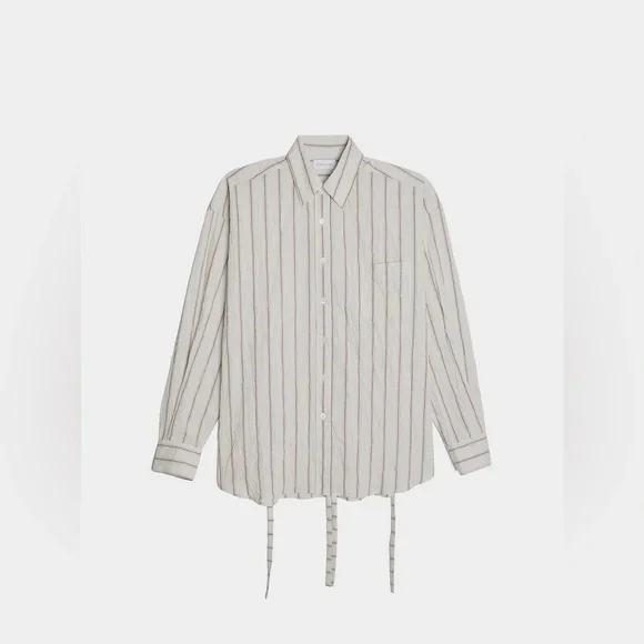 nwt JOHN ELLIOTT Men's Crinkled Tie Shirt in Manhasset Stripe Size Large