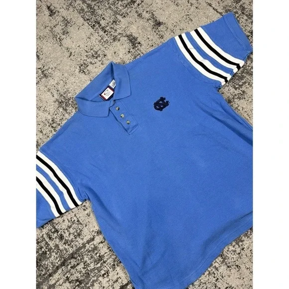 Vintage UNC Tar Heels Polo Mens Large Carolina Blue Striped Sleeve