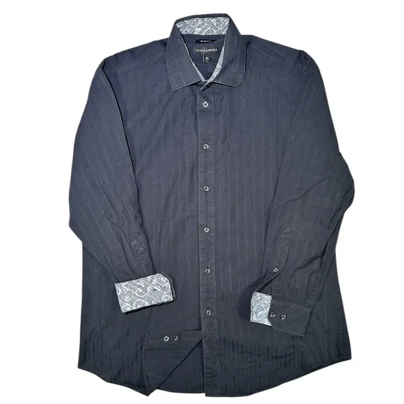 Jhane Barnes Slim Fit Mens Long Sleeve Button Down Striped Dress Shirt Size L
