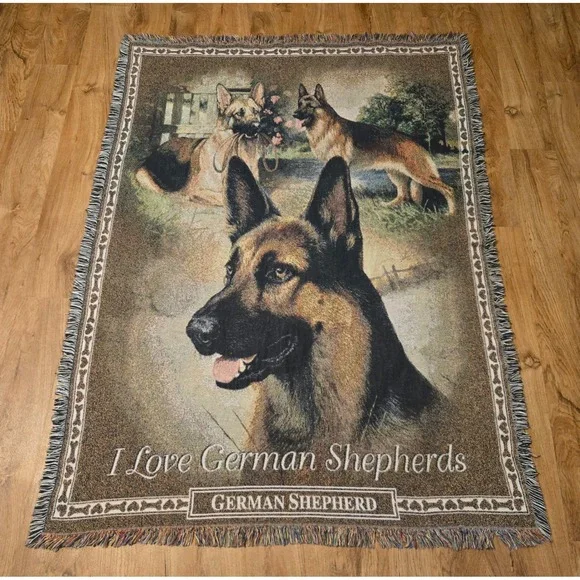 Danbury Mint‎ German Shepherd Woven Tapestry Throw Blanket 49x61 USA Cotton