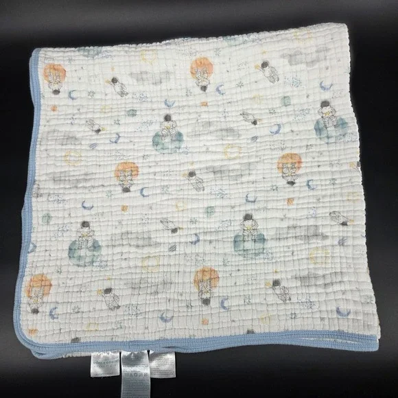 Aden + Anais Muslin Swaddle Blanket Space  Astronaut Hot Air Balloon Blue Trim