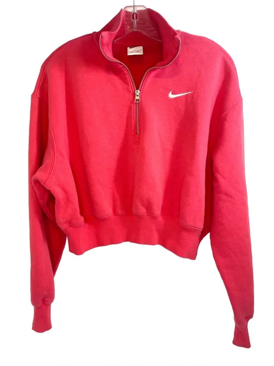 Nike Bright Pink Cropped Quarter-Zip Sweatshirt Women’s Size Small
