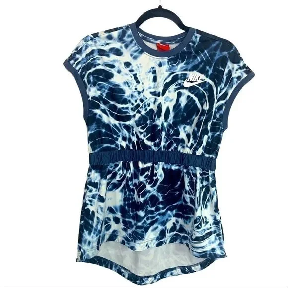 Nike blue white top tie dye elastic waist medium (c1)