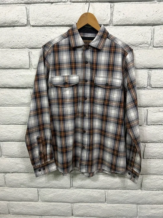 Men's Plaid Button-Down Shirt - Brown & Gray
