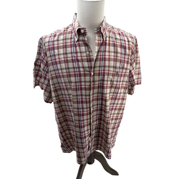 Polo Ralph Lauren Greggor Mens Short Sleeve Plaid Button Down Shirt Large