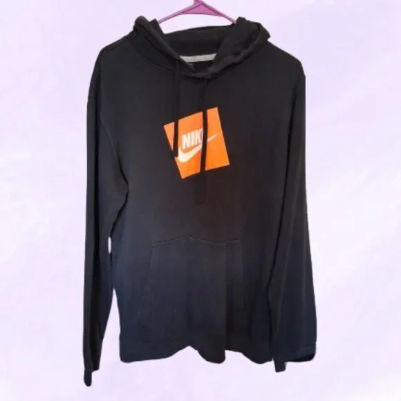NIKE style 828719-010 men's HBR Pull Over Fleece Hoodie in black, orange white L