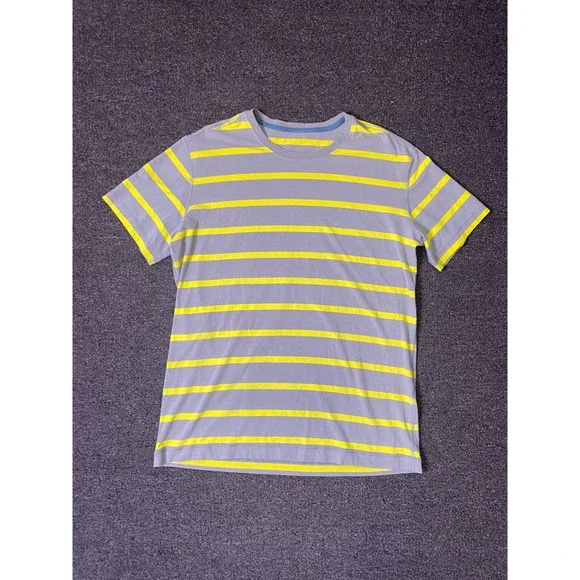 Lululemon 5 Year Basic T-Shirt Gray Neon Yellow Striped Men Large Crewneck Train