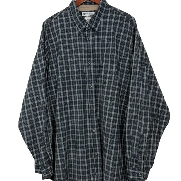 Columbia Sportswear Shirt Mens 3XB Blue Plaid Button Front Long Sleeve Big