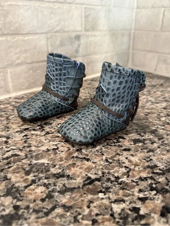 Freebird by Steven Baby Coal Booties Size‎ 1 Blue Croc Leather Infant Boots NEW