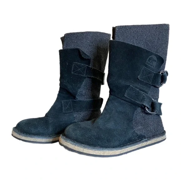 SOREL Kids Chipahko Black Gray Felt Suede Boots Size 1
