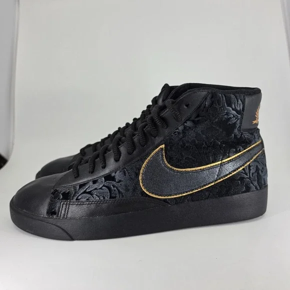 Nike Blazer Mid Black VELVET Floral Metallic Gold Sneakers AV8437 Womens 11