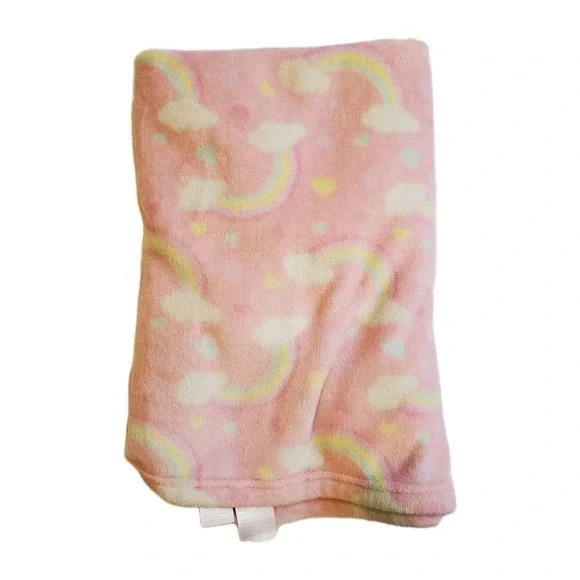 Baby Starters Rainbow Hearts‎ Baby Blanket Pink Yellow White Clouds