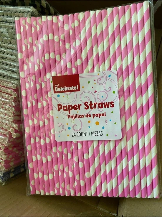 Pink Paper Straws - 24 Count (over 34 packs)