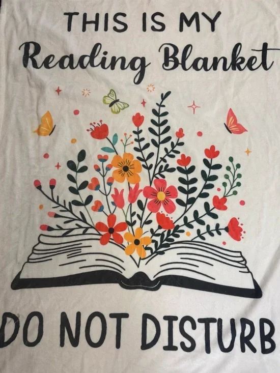 White Reading Blanket Floral Print Throw “This is my Reading Blanket”